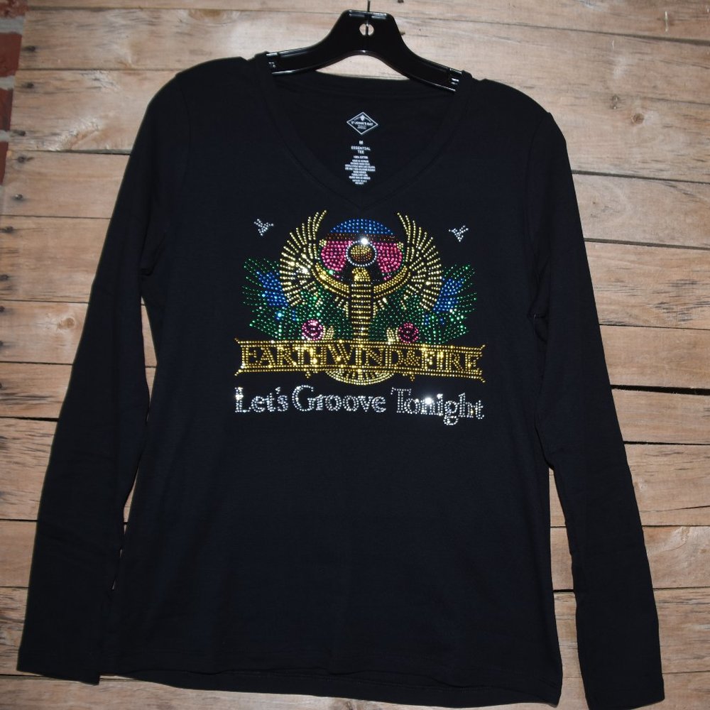 Earth Wind and Fire black Vneck long sleeve shirt XS S M L XL XXL … - Picture 2 of 7